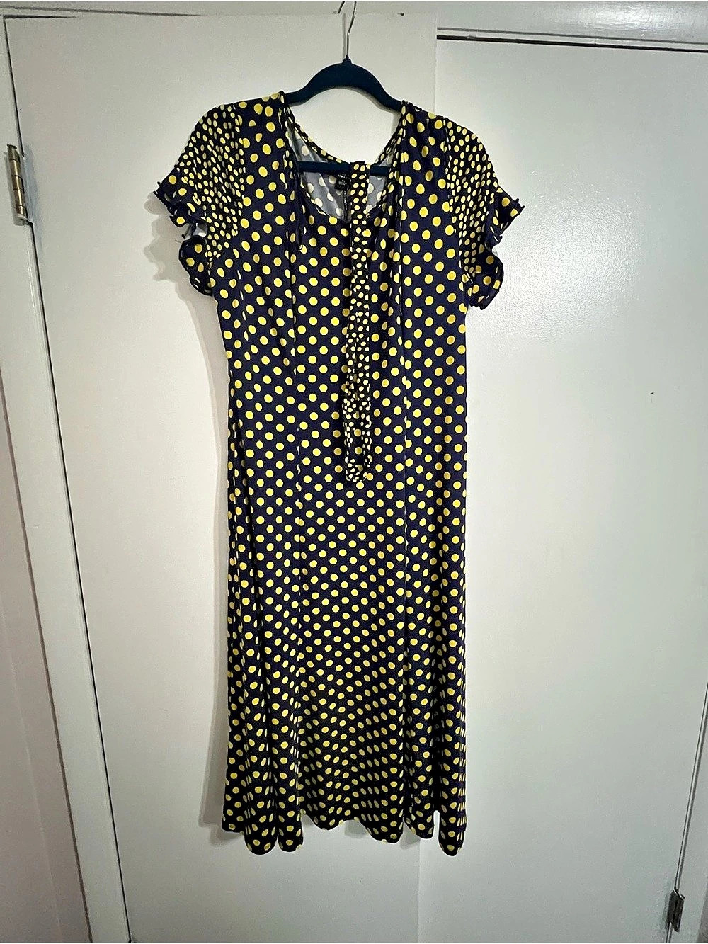Perceptions New York Polka Dot Mini Dress in Black & Yellow Size XL
